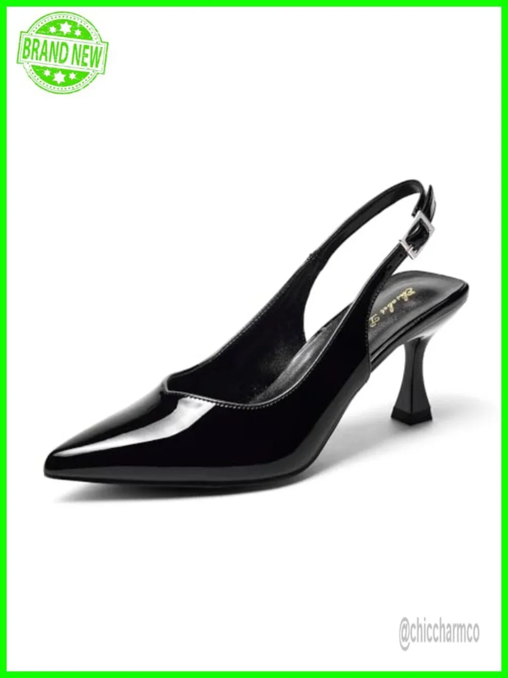 Women's Kitten Heel Slingback Pumps, Pointed Toe, PU Patent/Matt, Wedding Party